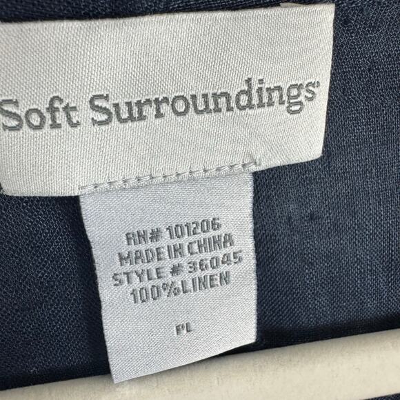 Soft Surroundings 100% Linen Navy Blue Long Sleeve Cowl Neck Wrap Dress Size PL - Picture 7 of 7